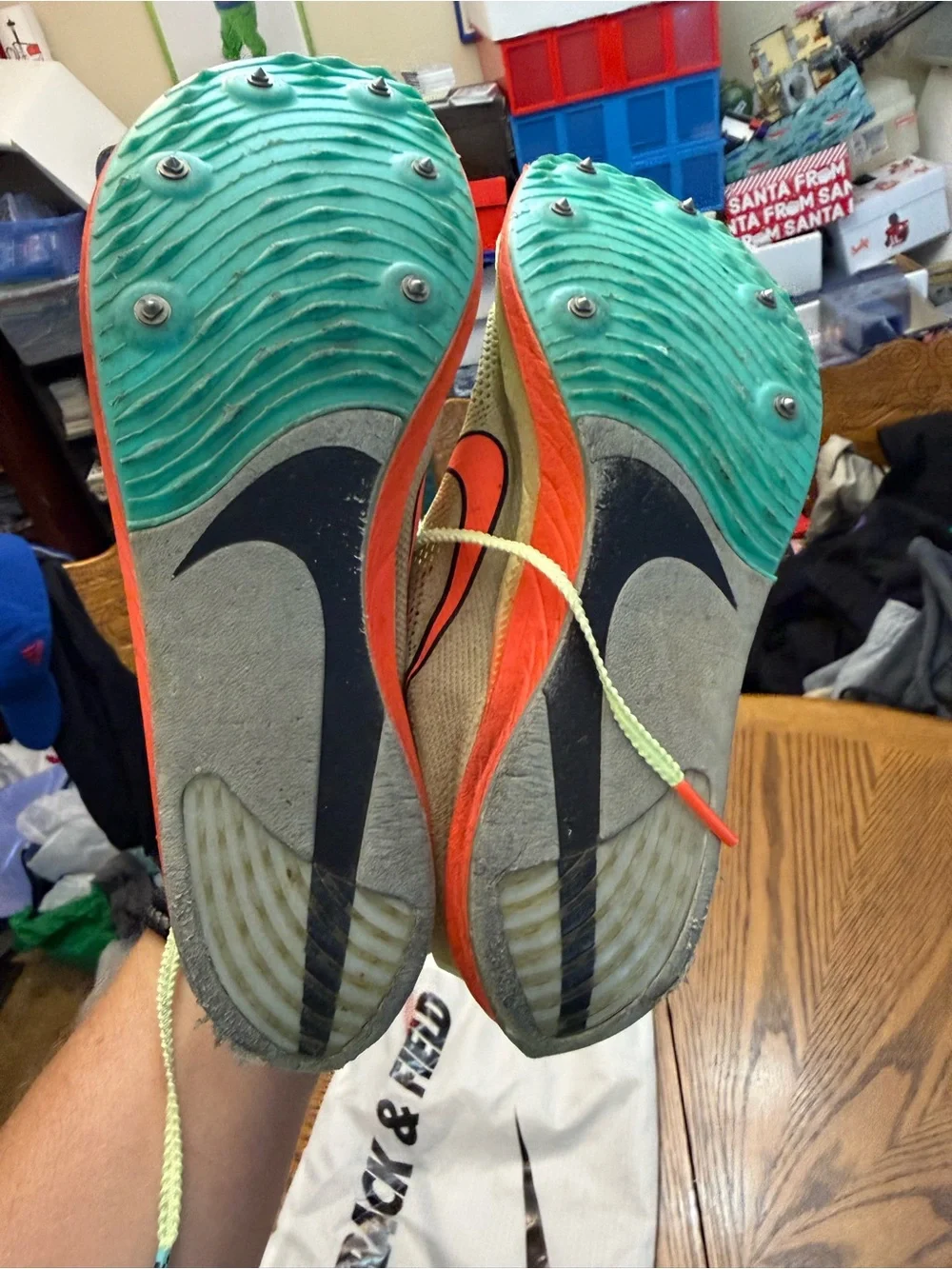 Nike Racing Shoes - Light Green with Orange Swoosh